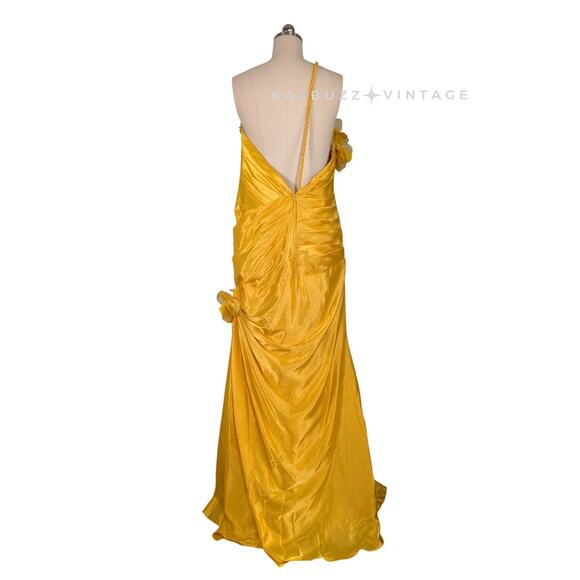 Vintage Prom Dress Maxi Gown 16 Yellow Glam Y2K Satin Slip Red Carpet Movie Star - Picture 2 of 16